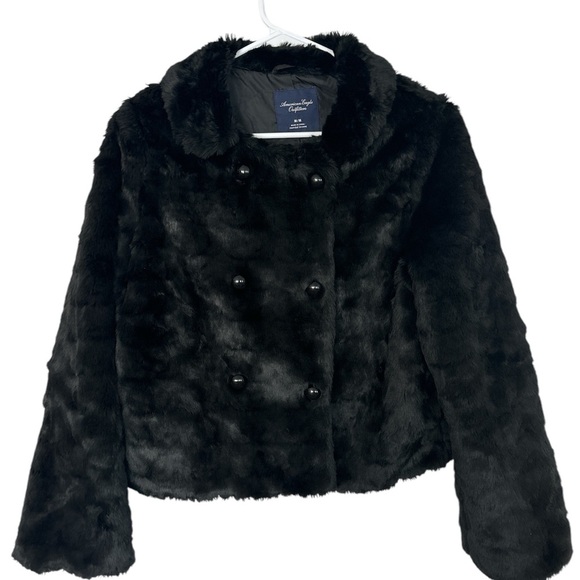 American Eagle Faux Fur Jacket  Black Cropped Womens - Picture 1 of 4